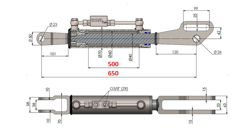 2TON. HÜDRAULILINE TÕSTE KESKTÕMMITS - KAHVEL 60/40-150 (500MM-650MM)