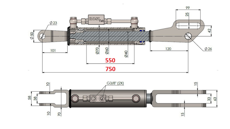 2ТОН. ХИДРАВЛИЧНА СТРАНИЧНА ВРЪЗКА ЗА ВИЛИЦА 60/40-200 (550MM-750MM)