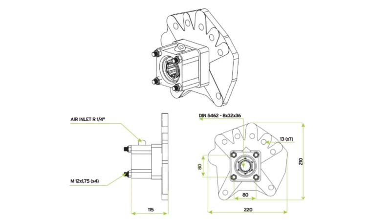 Dimensioner UDGANG FOR HYDRAULISK PUMPE - MERCEDES G100