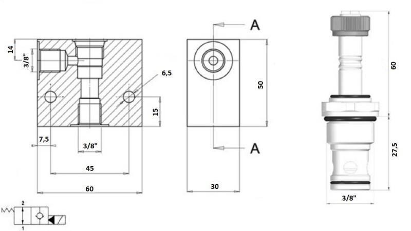 VANĂ 2-DRUMURI 3/8 (NO) 12V - 40lit - diagramă