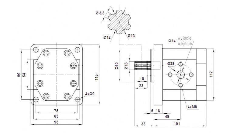 Pompă hidraulică NSZ 16 - 6 dinți 16 CC dreapta