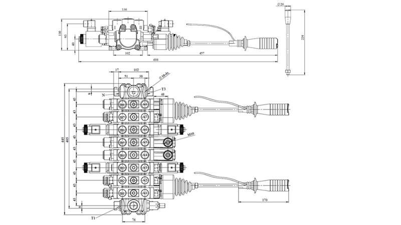 HYDRAULINEN VENTTIILI HIAB 8xPC70 2x JOYSTICK - SÄHKÖOHJAUS 12V