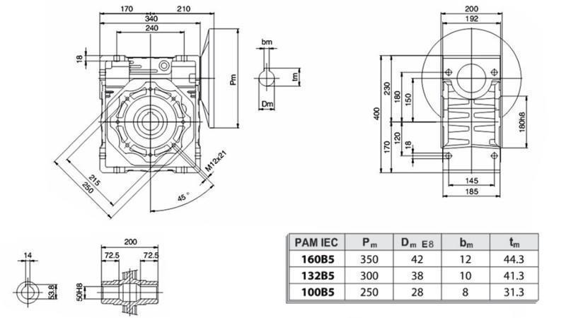 PMRV-150 ΜΕΙΩΤΗΣ ΓΙΑ ΗΛΕΚΤΡΙΚΟ ΚΙΝΗΤΗΡΑ MS132 (7.5kW) ΑΝΑΛΟΓΙΑ 40:1