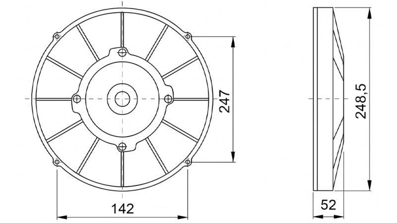 АКСИАЛЕН ВЕНТИЛАТОР 255MM ВЛАЧЕЩ 12V