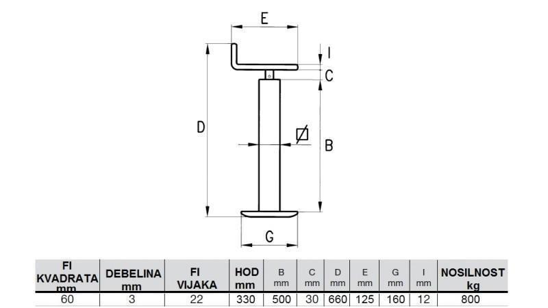 ВИНТОВА ПОДПОРНА НОГА (ВИСОЧИНА 660mm - ХОД 330mm) - 800KG