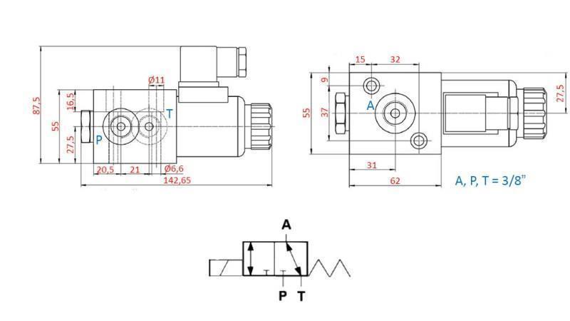 3-VEGS VENTIL 3/8 24V - 50lit