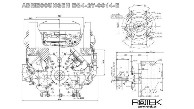 gasoline engine 614cc-14.9kW-3,600 RPM-E-KW25.4x72-electric start