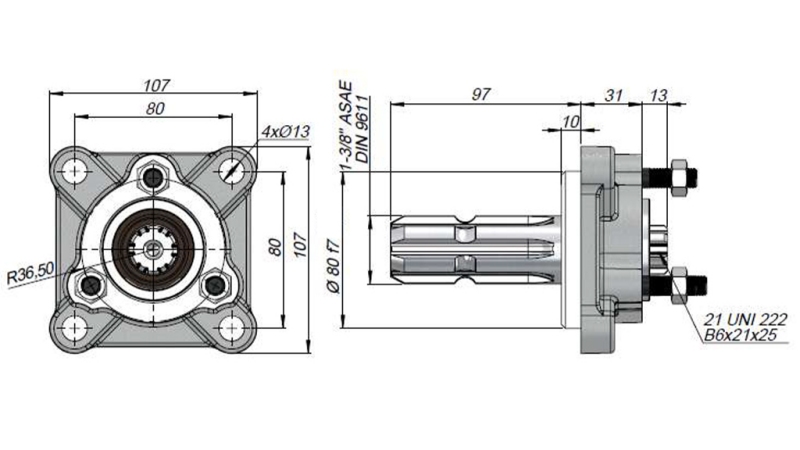 P.T.O. ADAPTER FOR UNI GJUTJERN PUMPE HANN - 3 BOLTER