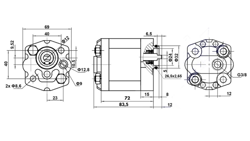 HYDRAULISK PUMP 10C2,1X302 2,1 CC HÖGER