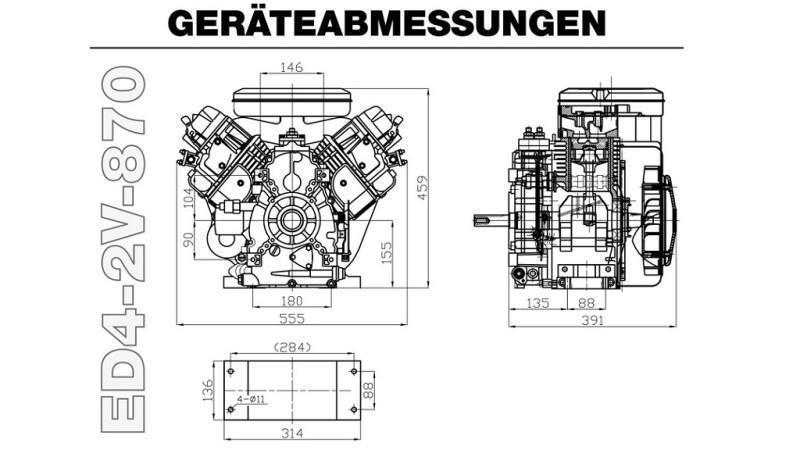 diesel moottori 870cc-15.2kW-3,600 RPM-V-E-KW25.4 (1 tuuma)x78.8-sähkökäynnistys