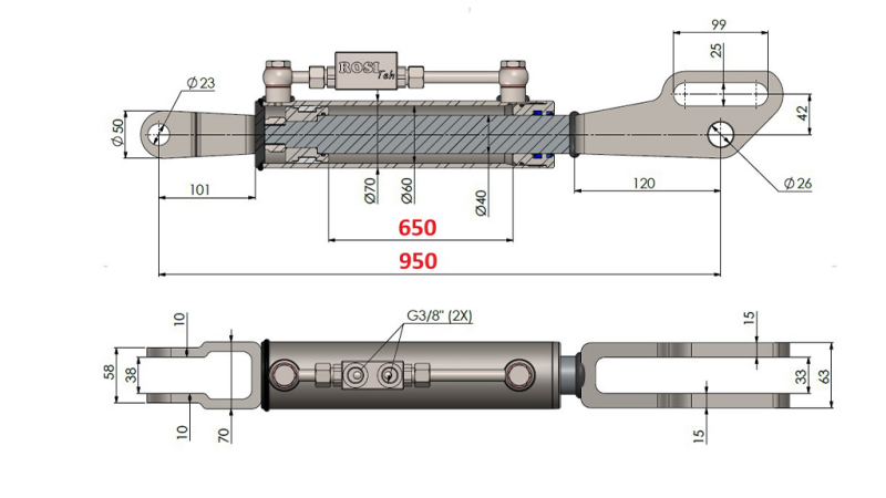 2TON. 3° POINT HYDRAULIQUE FORK 60/40-300 (650MM-950MM)