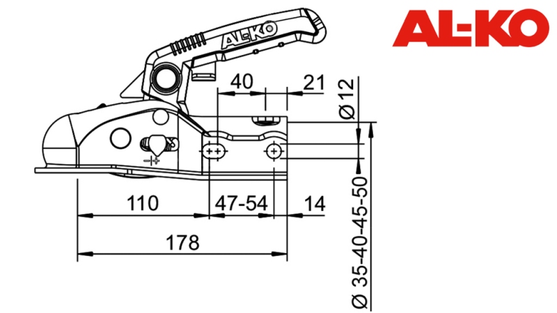 GANCIO DI TRAINO AL-KO AK-270 PER AUTO RIMORCHIO ROTONDA 2.700 kg FI50