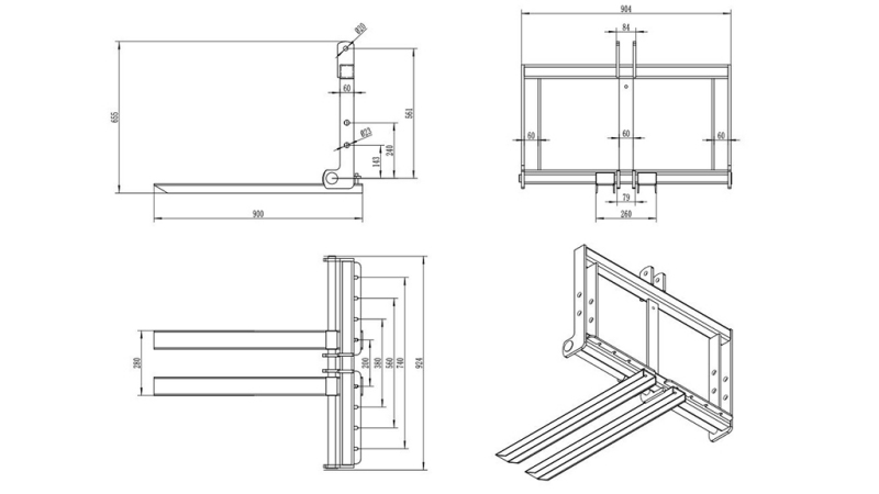 TRACTOR THREE-POINT HITCH PALLET FORKS 600kg