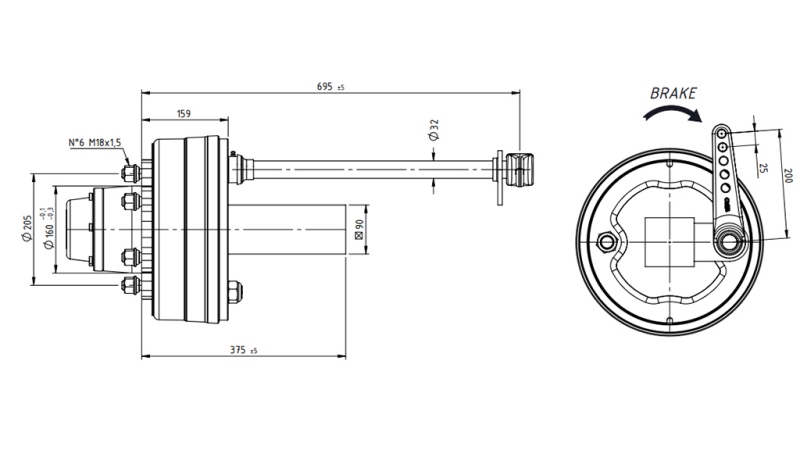 ASSE CON FRENI 5.250 kg l.290 mm