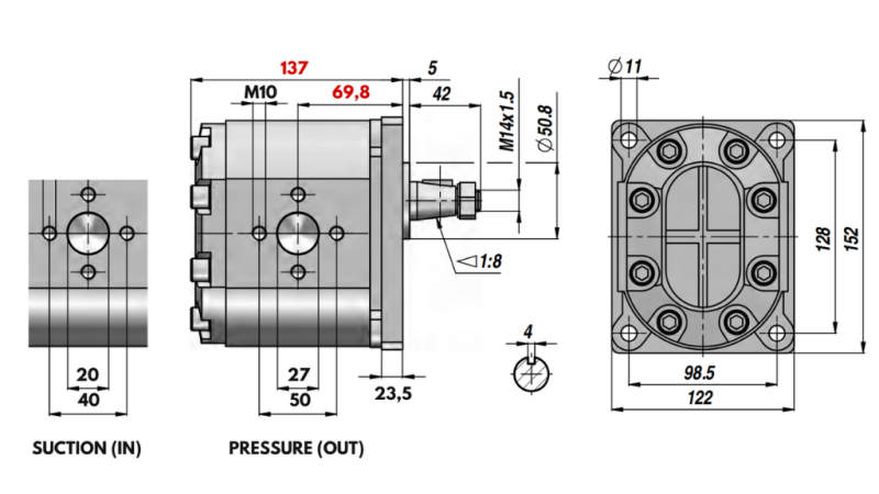 HYDRAULIC PUMP GR.3 34 CC LEFT - FLANGES