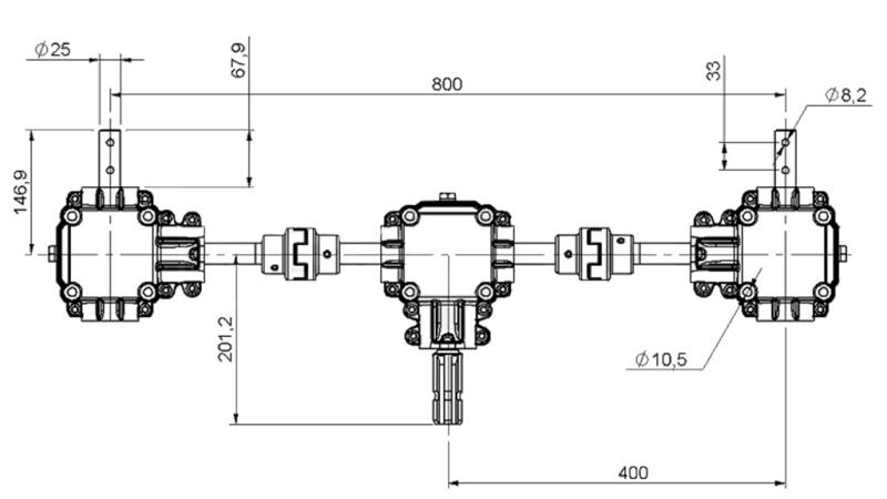 SZÖGHAJTÁS KÉSZLET 1:1,44 (27HP- 20kW) SZÓRÓFEJHEZ L800 ÖNTÖTTVAS BIZTONSÁGI REDSZERREL