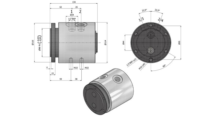 CONNESSIONE IDRAULICO GIREVOLE 2WAY IH2050-GS6LS 1/2 45L/min 250rpm 350BAR