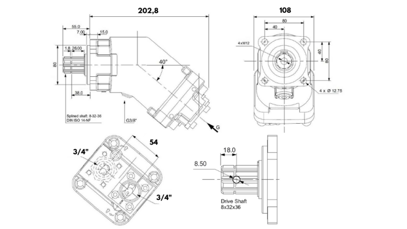 HYDRAULIC CAST IRON PUMP 45CC BANANA