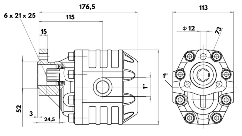 HYDRAULIC CAST IRON PUMP UNI30-61CC-200 BAR LEFT