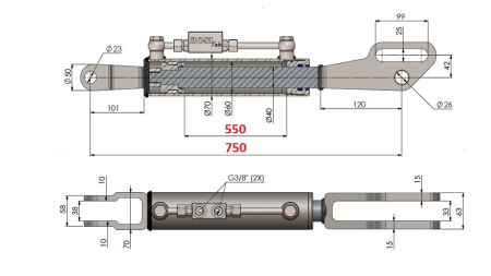 CILINDRO HIDRÁULICO PARA TERCEIRO PONTO FORK 60/40-200 (550MM-750MM)