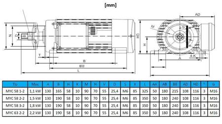 ELEKTRISCHER MOTOR KREISFÖRMIG 230V-1.8kW-2790rpm MYC 58 3-2