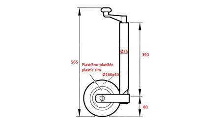 GAMBA DI SUPPORTO FILETTATA CON RUOTA DEL RIMORCHIO 190mm 75kg