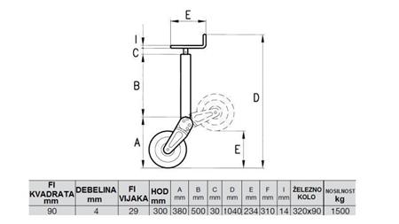 GAMBA DI SUPPORTO FILETTATA300mm - 1500KG CON RUOTA DI SUPPORTO