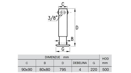 HYDRAULICKÁ PODPERNÁ NOHA DVOJSMERNÁ  2,65 TON 500mm