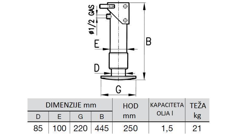 HYDRAULICKÁ PODPERNÁ NOHA JEDNOSMERNÁ  6 TON 250mm